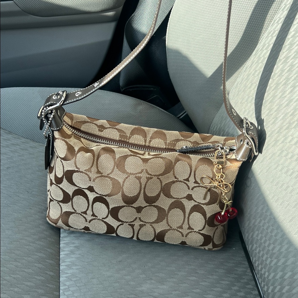 Coach 2006 Tan and Brown Demi Signature Shoulder Bag